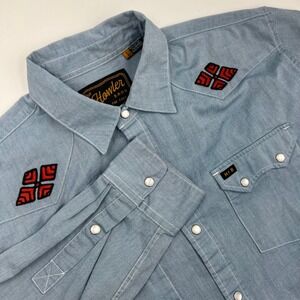 Howler Brothers Gaucho Mens Blue Embroidered Western Pearl Snap Shirt Size Large